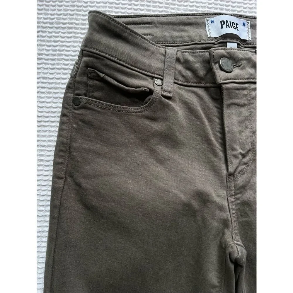 PAIGE Olive Green Verdugo Ankle Raw Hem Skinny Slim Skinny Jeans 24